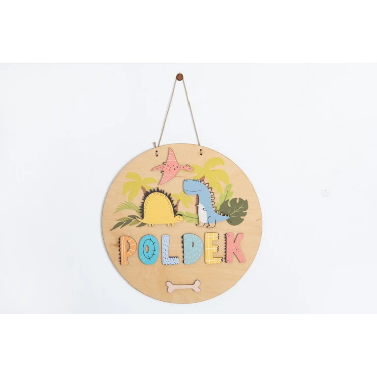 Holzschild mit Kindernamen - Dinosaurier - Durchmesser 290mm - NAP061