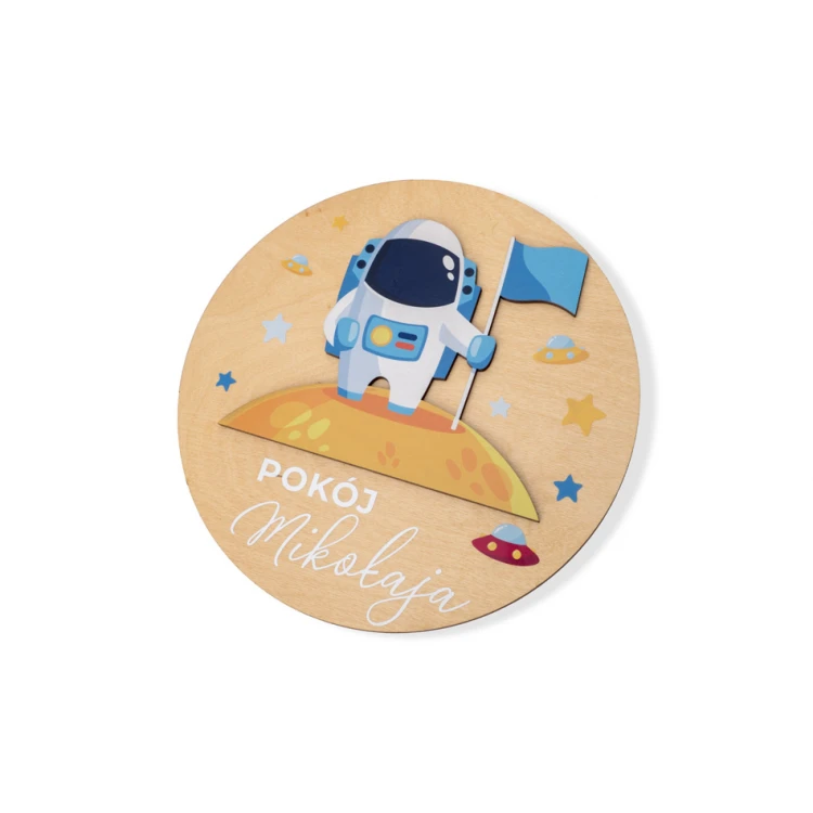 Holzschild mit Kindernamen - Astronaut - Durchmesser 290mm - NAP036