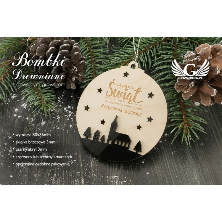 Weihnachtsbaumkugeln aus Holz und Plexiglas - Größe 80x86mm - beliebige Gravur - BDR020