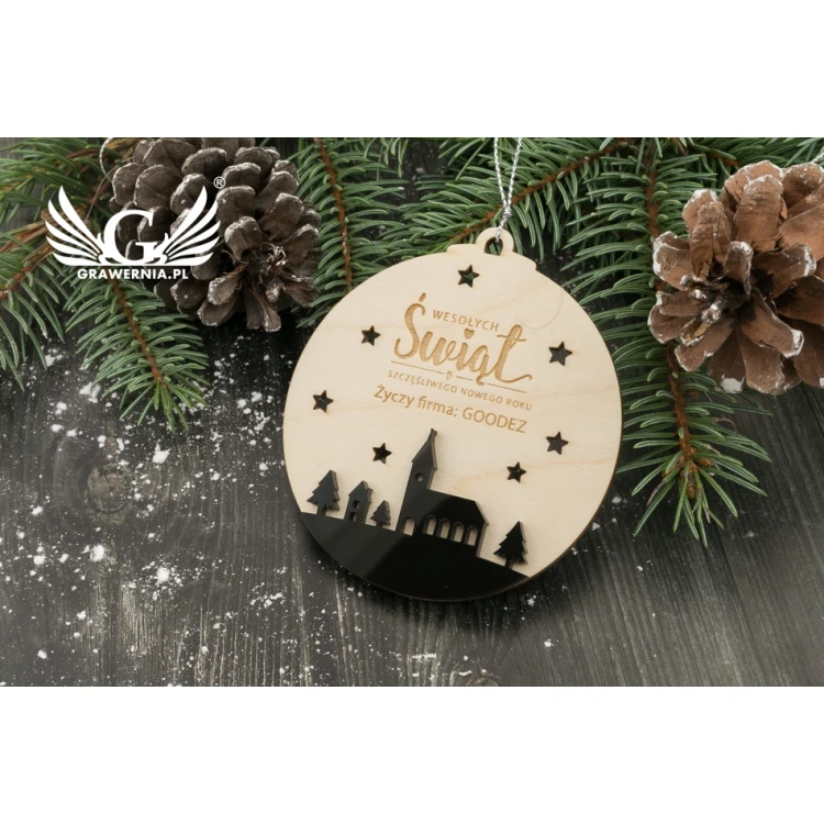 Weihnachtsbaumkugeln aus Holz und Plexiglas - Größe 80x86mm - beliebige Gravur - BDR020
