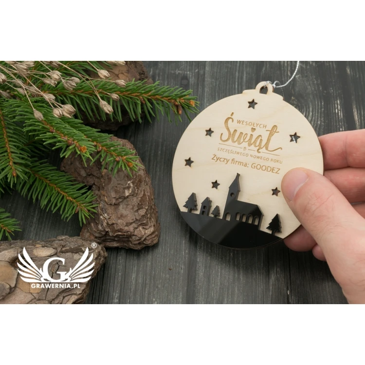 Weihnachtsbaumkugeln aus Holz und Plexiglas - Größe 80x86mm - beliebige Gravur - BDR020