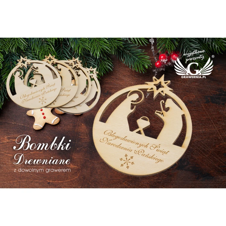 Holz-Weihnachtskugeln mit dem Bild der Heiligen Familie - Größe 80x93mm - beliebige Gravur - BDR009