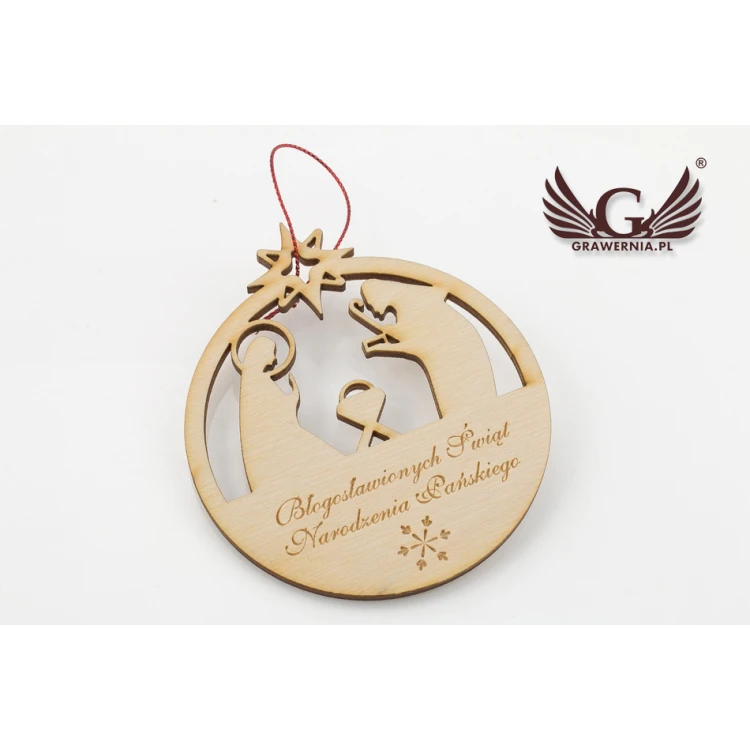 Holz-Weihnachtskugeln mit dem Bild der Heiligen Familie - Größe 80x93mm - beliebige Gravur - BDR009