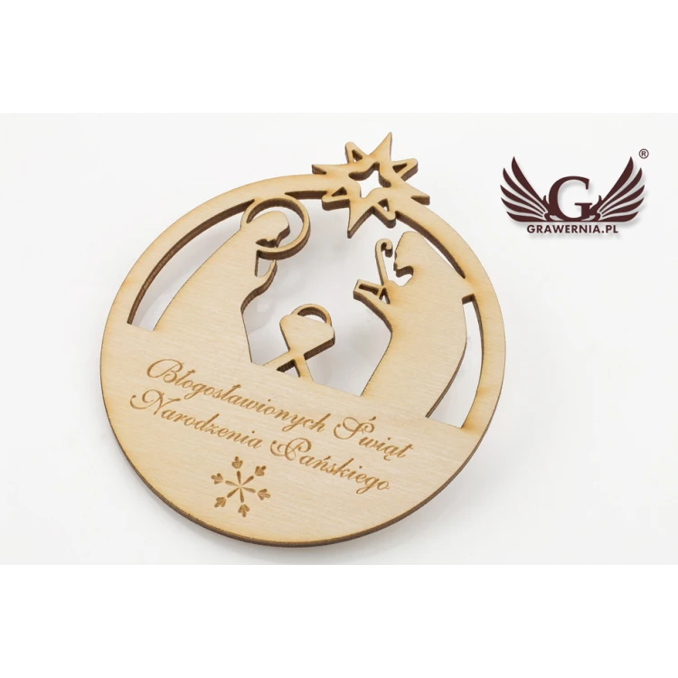 Holz-Weihnachtskugeln mit dem Bild der Heiligen Familie - Größe 80x93mm - beliebige Gravur - BDR009