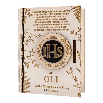 Spardose aus Holz mit Ihrer Gravur - Geschenk zur Erstkommunion - SNP004
