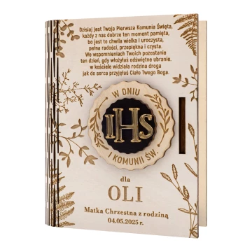 Spardose aus Holz mit Ihrer Gravur - Geschenk zur Erstkommunion - SNP004