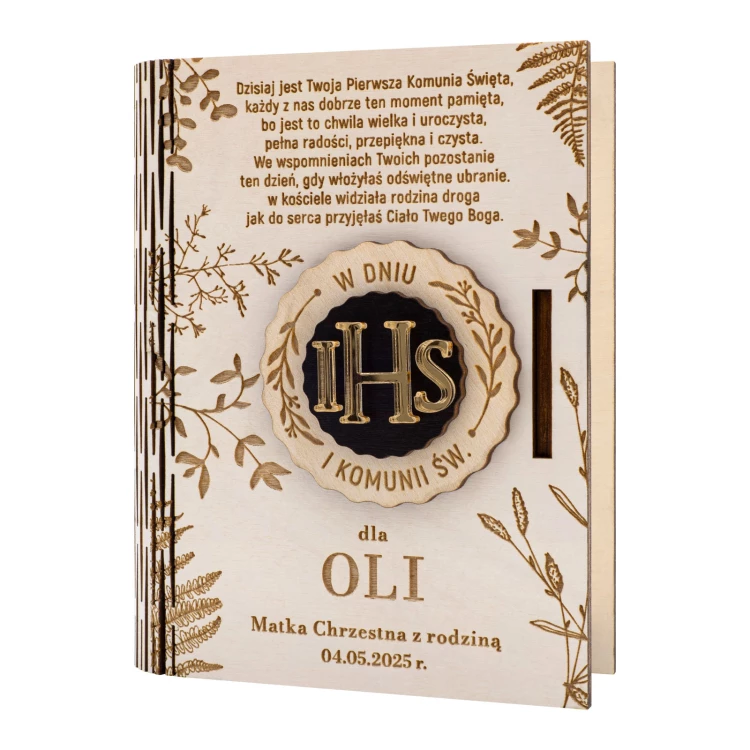 Spardose aus Holz mit Ihrer Gravur - Geschenk zur Erstkommunion - SNP004
