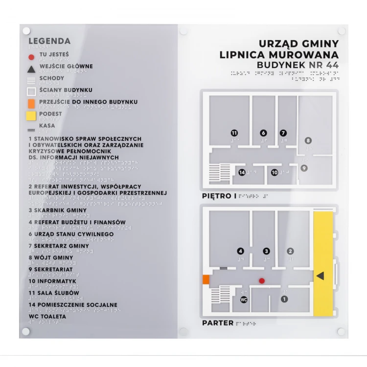 Großer Typhlographie-Plan mit Braille-Schrift - Plexi und ADA - Maße: 560x530mm - TAB535