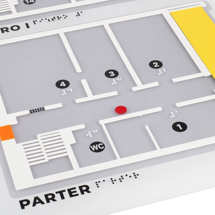 Großer Typhlographie-Plan mit Braille-Schrift - Plexi und ADA - Maße: 560x530mm - TAB535