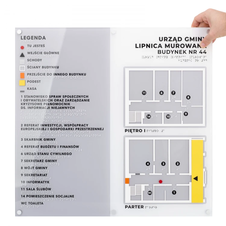 Großer Typhlographie-Plan mit Braille-Schrift - Plexi und ADA - Maße: 560x530mm - TAB535