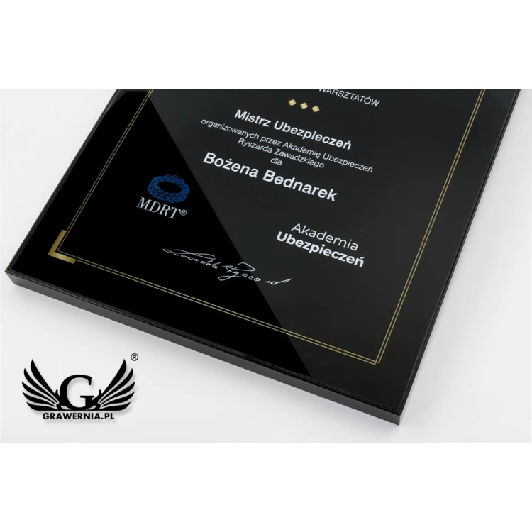 Exklusives Geschäftszertifikat Schwarzes Glas - Abmessungen: 400x300mm - DUV034