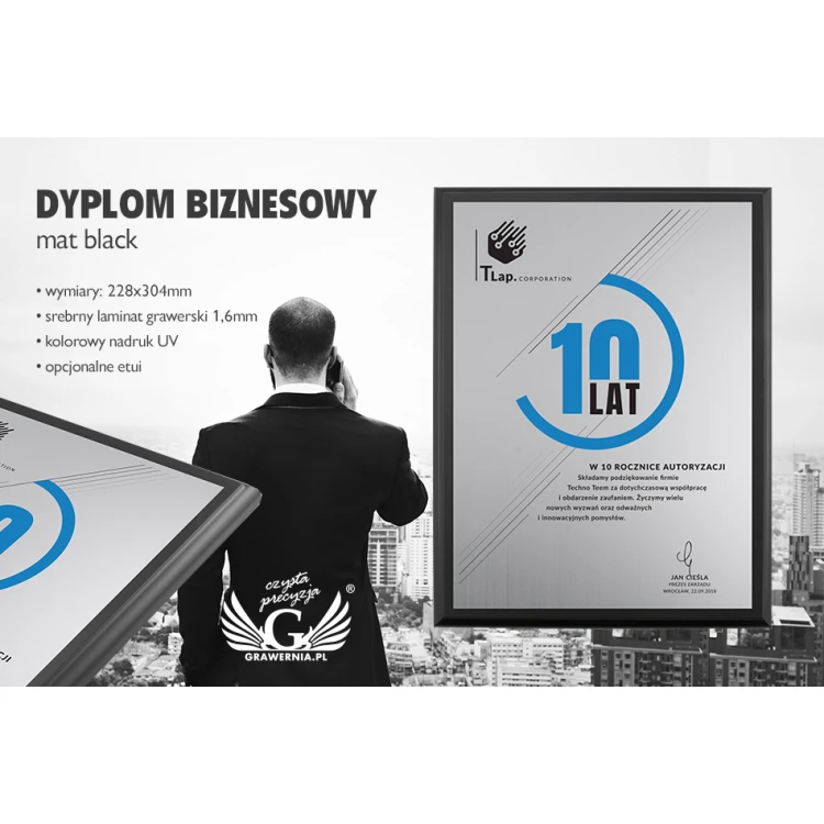 Business Diplom - Silber Laminat Gravur - Schwarze Matte Unterlage - DUV030