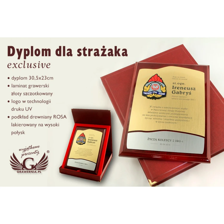 Diplom für Feuerwehrmann - GOLD - DUV006 - Digitaler UV-Druck