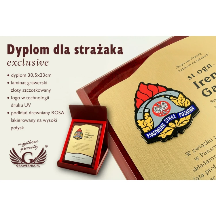 Diplom für Feuerwehrmann - GOLD - DUV006 - Digitaler UV-Druck