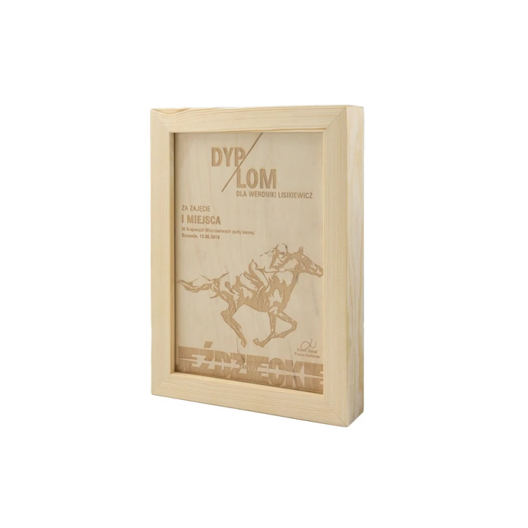 Diplom Reiten in Holzrahmen - A5 - Lasergraviert - NAT009