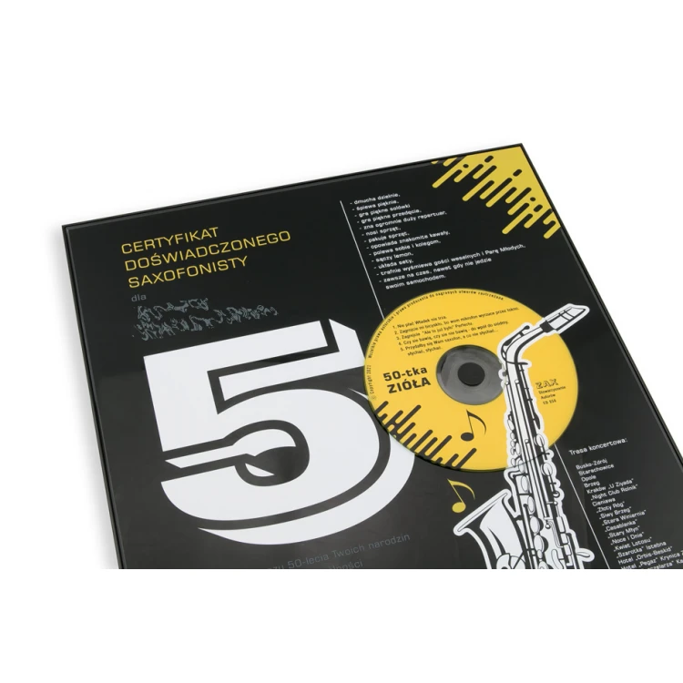 Jubiläumsdiplom für Musiker - exklusives schwarzes Glas - Abmessungen: 400x300mm - DUV059