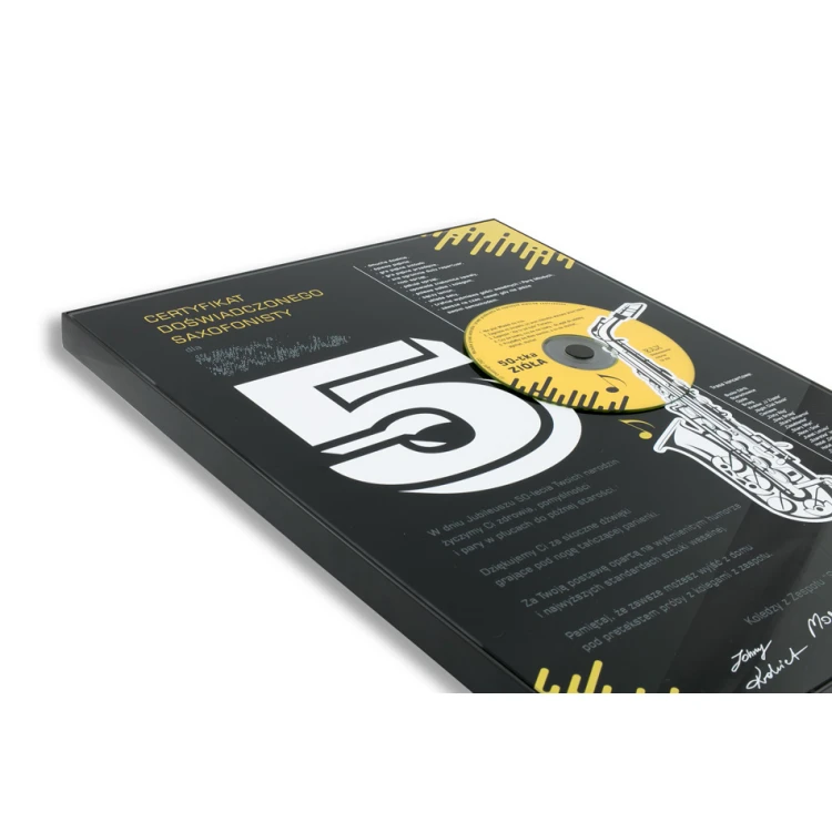 Jubiläumsdiplom für Musiker - exklusives schwarzes Glas - Abmessungen: 400x300mm - DUV059