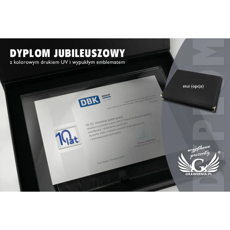 Jubiläumsurkunde - horizontal - farbiger UV-Druck und erhabenes Logo - DUV027