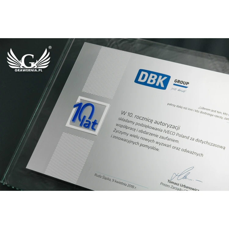 Jubiläumsurkunde - horizontal - farbiger UV-Druck und erhabenes Logo - DUV027