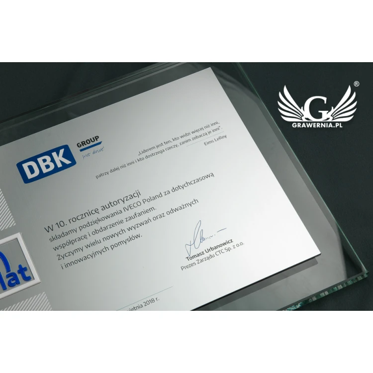 Jubiläumsurkunde - horizontal - farbiger UV-Druck und erhabenes Logo - DUV027