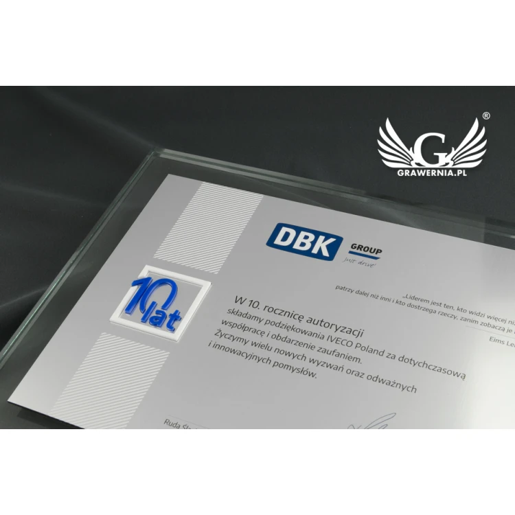 Jubiläumsurkunde - horizontal - farbiger UV-Druck und erhabenes Logo - DUV027
