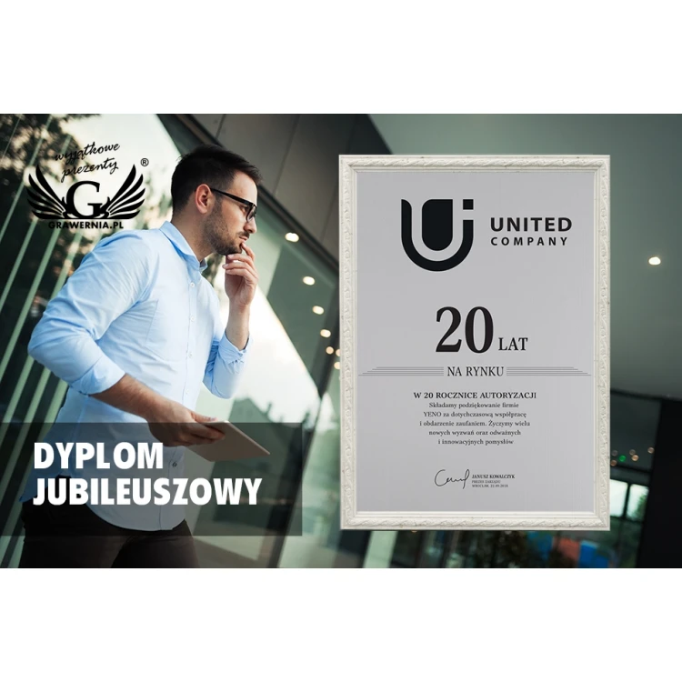 Jubiläumsdiplom im Rahmen - silberner Gravurlaminat - DWR7