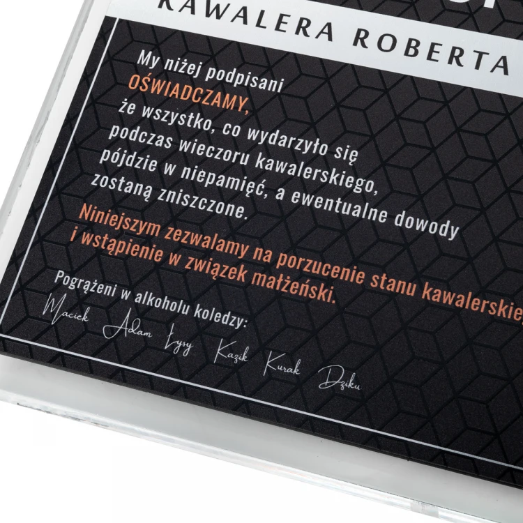 Diplom für den Junggesellenabend - Quadrat - farbiger UV-Druck - DUV093