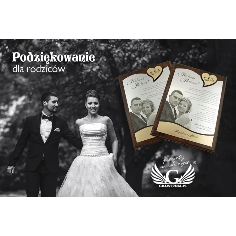 HOCHZEITSURKUNDE - DS011 - Dankeschön für die Eltern mit großem Foto - Set von 2 Stück.