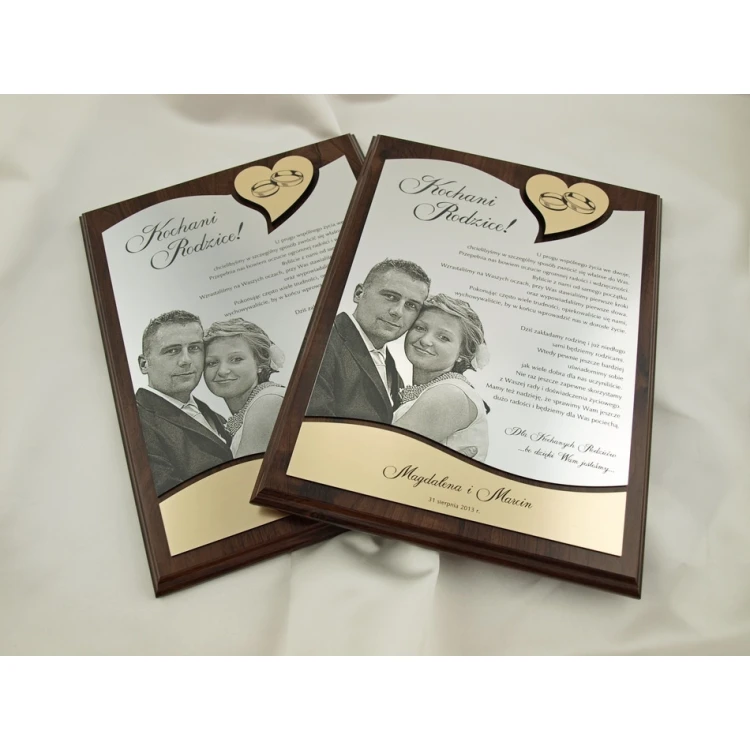 HOCHZEITSURKUNDE - DS011 - Dankeschön für die Eltern mit großem Foto - Set von 2 Stück.