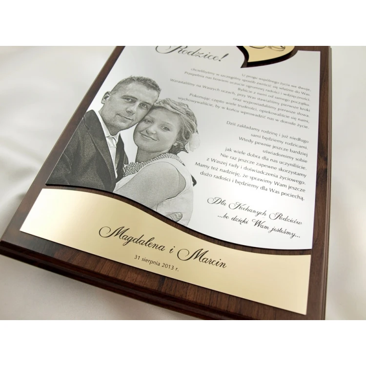 HOCHZEITSURKUNDE - DS011 - Dankeschön für die Eltern mit großem Foto - Set von 2 Stück.