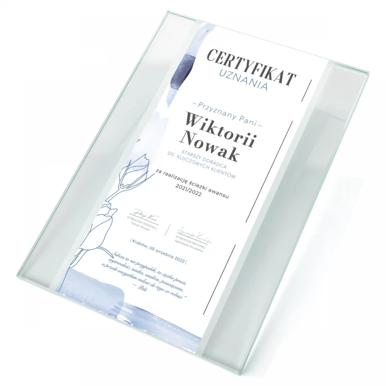Glasdiplom - Anerkennungszertifikat - UV-Druck - DUV072