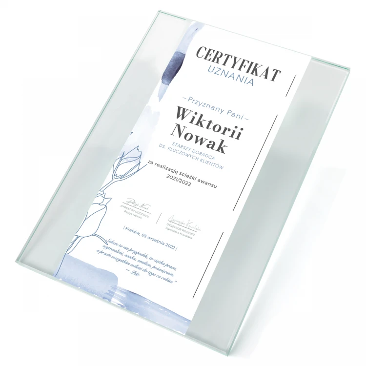 Glasdiplom - Anerkennungszertifikat - UV-Druck - DUV097