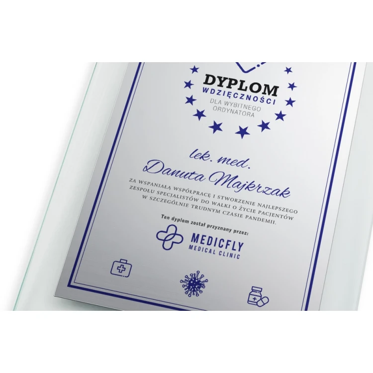 Glasdiplom für Ärzte - vertikal - farbiger UV-Druck - DUV051