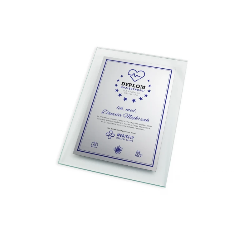 Glasdiplom für Ärzte - vertikal - farbiger UV-Druck - DUV051