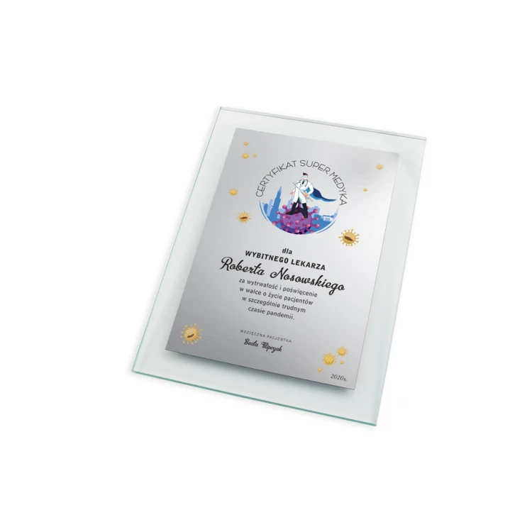 Glasdiplom für Ärzte - vertikal - farbiger UV-Druck - DUV052