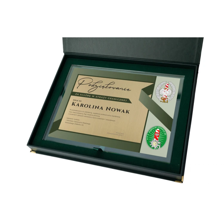 Glasdiplom - Dank für den Dienst in der Grenzschutz - horizontal - farbiger UV-Druck - DUV071