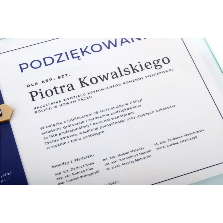 Glasdiplom - Dank für die Arbeit bei der Polizei - horizontal - farbiger UV-Druck - DUV074