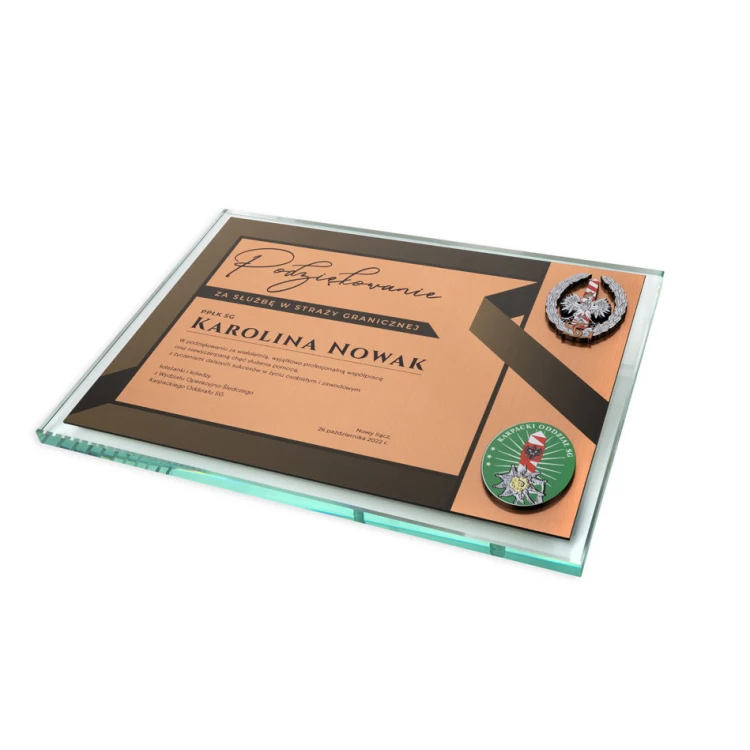Glasdiplom - Dank für den Dienst in der Grenzschutz - horizontal - farbiger UV-Druck - DUV077