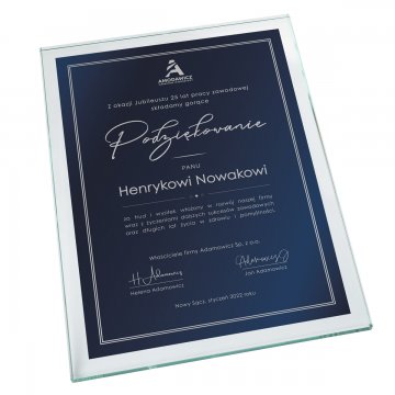 Glasdiplom - Dankeschön - vertikal - farbiger UV-Druck - DUV068