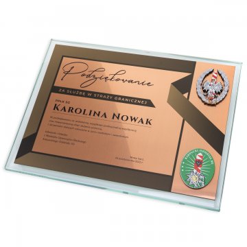 Glasdiplom - Dank für den Dienst in der Grenzschutz - horizontal - farbiger UV-Druck - DUV077