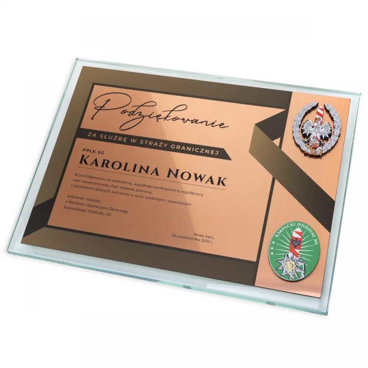 Glasdiplom - Dank für den Dienst in der Grenzschutz - horizontal - farbiger UV-Druck - DUV077