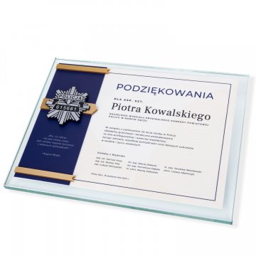 Glasdiplom - Dank für die Arbeit bei der Polizei - horizontal - farbiger UV-Druck - DUV074