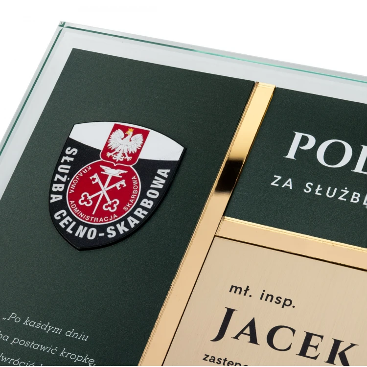 Glasurkunde - Dank für die Arbeit im Zoll- und Finanzdienst - horizontal - farbiger UV-Druck - DUV089