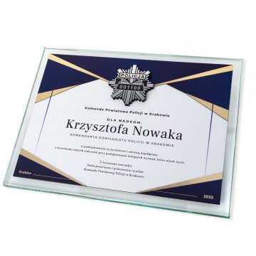 Glasdiplom - Dank für die Arbeit bei der Polizei - horizontal - farbiger UV-Druck - DUV091
