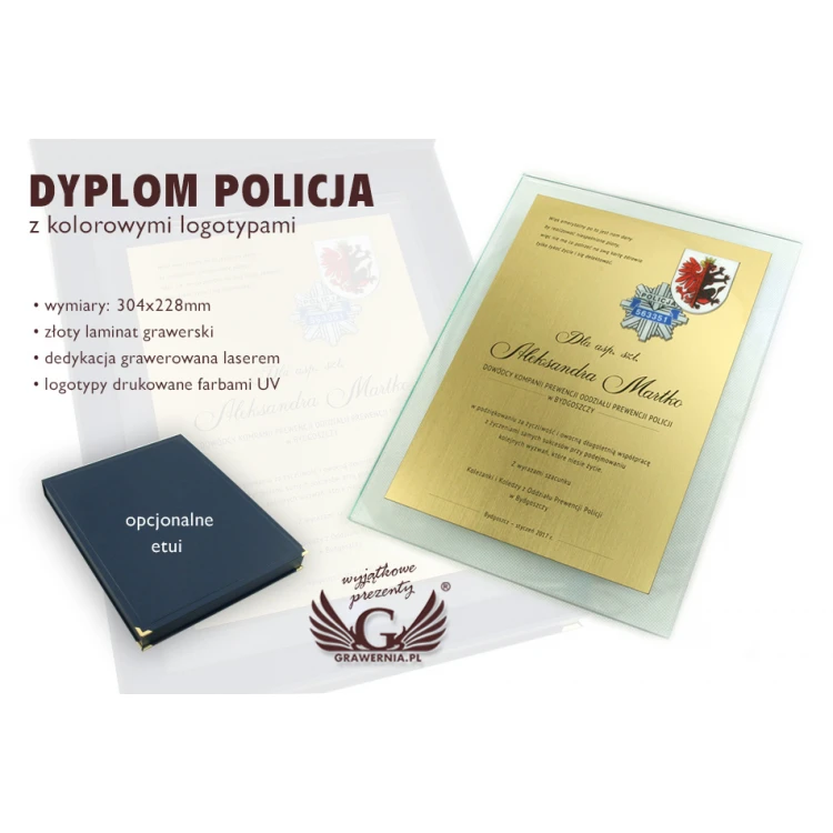 GLASDIPLOM POLIZEI - DSZ050 - vertikal - zwei farbige Logos