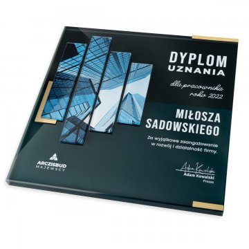 Glasdiplom - Mitarbeiter des Jahres - Quadrat - farbiger UV-Druck - DUV083