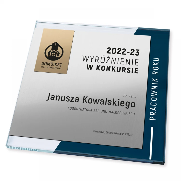 Glasurkunde - Mitarbeiter des Jahres - Quadrat - farbiger UV-Druck - DUV088