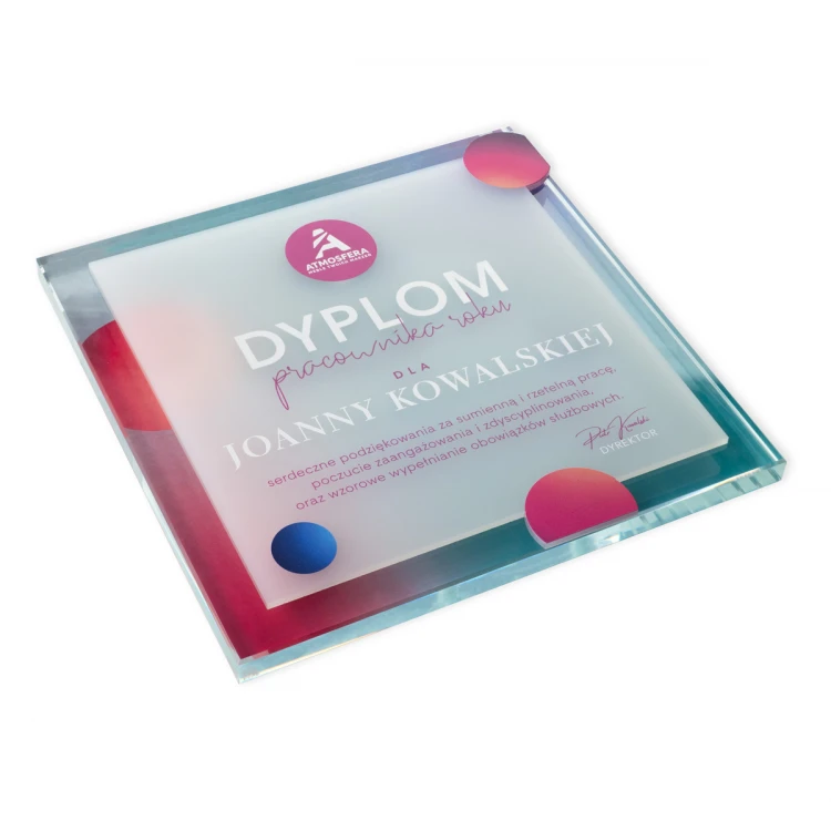 Glasdiplom - Mitarbeiter des Jahres - Quadrat - farbiger UV-Druck - DUV094
