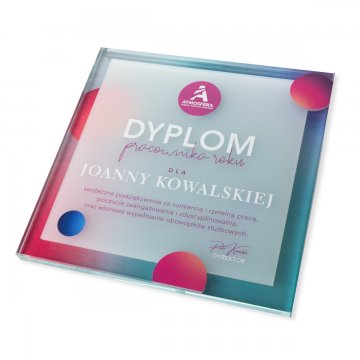 Glasdiplom - Mitarbeiter des Jahres - Quadrat - farbiger UV-Druck - DUV094