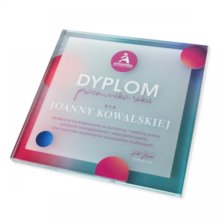 Glasdiplom - Mitarbeiter des Jahres - Quadrat - farbiger UV-Druck - DUV094